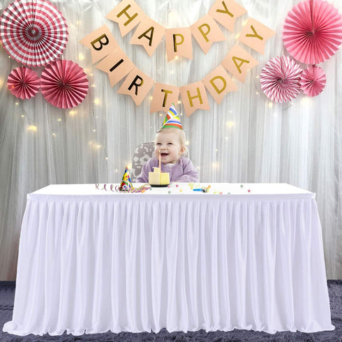 6ft White Tutu Table Skirt for Rectangle Tables,Polyester Pleated Ruffle Table Bed Skirt Cloth for Birthday Party, Wedding,Baby Shower, Banquet,Gender Reveal,Dessert Tables