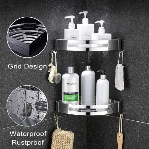 Winmien 2 Pack Bathroom Corner Shelf, SUS 304 Stainless Steel Wall Mounted Shower Corner Caddy with Adhesive, No Drilling, No Rust, Storage Organizer for Dorm, Toilet and Kitchen (Silver)
