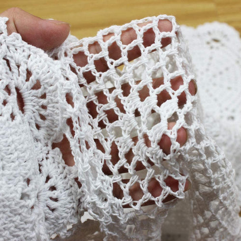 KEPSWET 14x48 inch White Cotton Crochet Lace Rectangular Table Runner Handmade Table Decoration