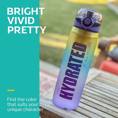 Elvira 32oz Motivational Water Bottle with Time Marker & Removable Fruit Infuser, Leakproof BPA Free Wide Mouth, Ensure You Drink Enough Water Daily for Fitness and Outdoor Activity