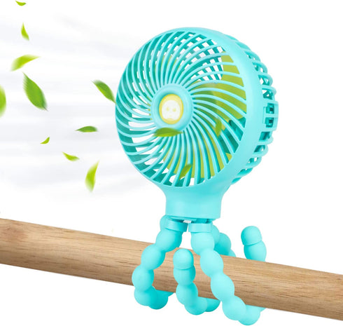 Snawowo Mini Baby Stroller Fan, Handheld Personal Portable Clip On Fan with Flexible Tripod for Stroller Peloton Bike Desk Treadmill Crib Car Seat Outdoor Camping, USB or Battery Powered (LightBlue)
