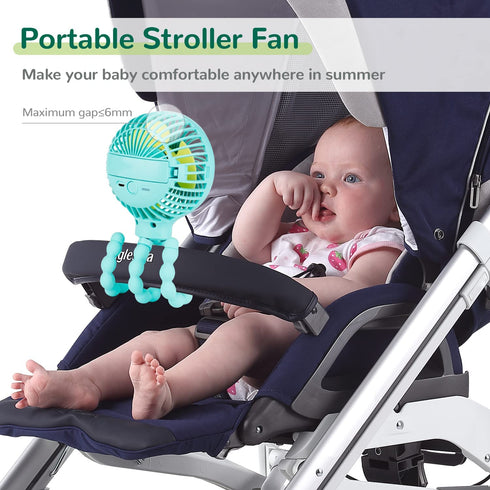 Snawowo Mini Baby Stroller Fan, Handheld Personal Portable Clip On Fan with Flexible Tripod for Stroller Peloton Bike Desk Treadmill Crib Car Seat Outdoor Camping, USB or Battery Powered (LightBlue)