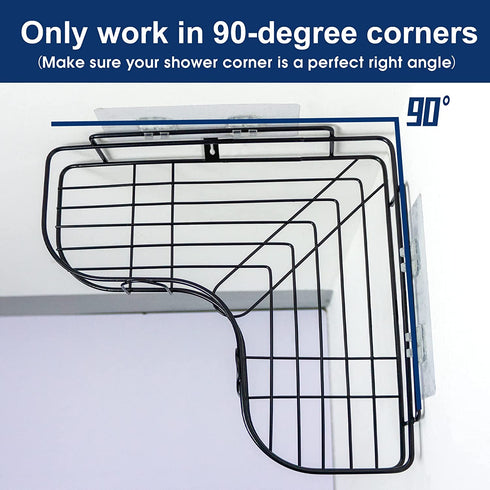 Huryfox Corner Shower Caddy, Bathroom Organizer Shelf Bathtub Storage Basket RV Accessories for Inside Soap Holder Rack and Adhesive Hooks-2 Pack, Black