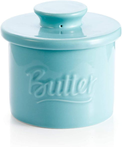 Sweese 322.102 Porcelain Butter Crock Keeper - French Butter Dish with Lid - Butter Relief, Turquoise