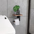OROPY Industrial Toilet Paper Holder, Wall Mounted Tissue Roll Hanger with Rustic Wooden Shelf for Bathroom