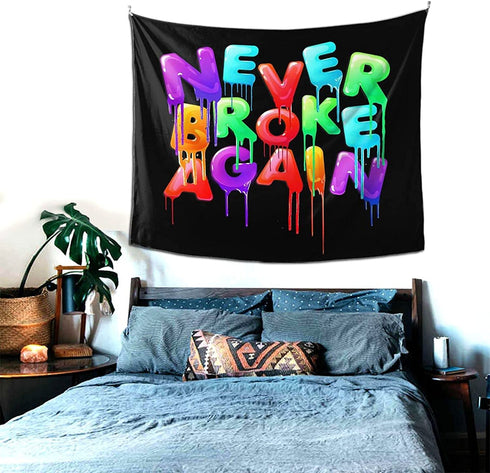 Candy Sky Tapestries-Never Broke Again Bedroom Teen Girls Cute Small Dorm College Tapestry Indie Room Wall Decor Aesthetic 60*51inch