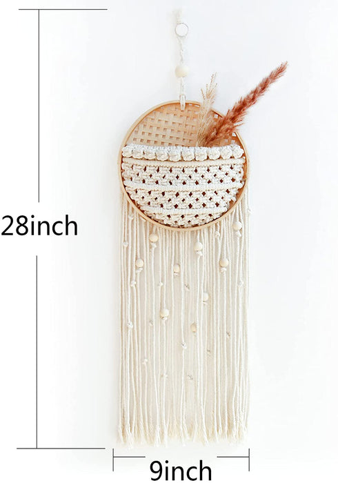 OCIOLI Macrame Wall Hanging Macrame Wall Decor Boho Decor Wall Macrame with Wood Beads Decor for Bedroom Iiving Room Wedding Office Dorm Spring Decor (Beige)