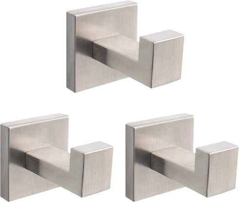 NearMoon Bath Towel Hooks -SUS304 Stainless Steel Square Clothes Robe Hooks Hanger, Heavy Duty Coat Hooks for Bathroom Livingroom Hotel Kitchen Garage, Wall Mounted - 3 Pack (Brushed Nickel)