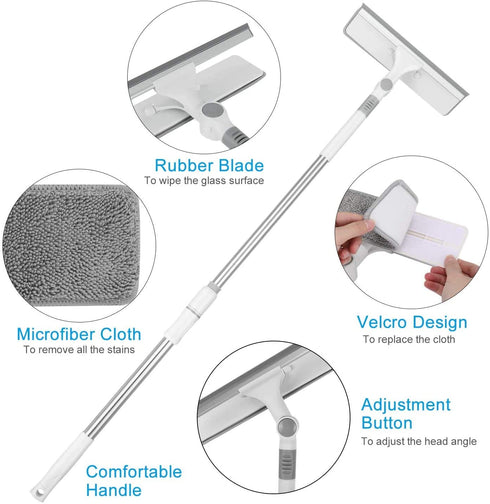Window Cleaning Tool, Aiglam 99" Window Squeegee with 87" Telescopic Pole, 180°Rotary Head and 2 Replaceable Microfiber Pads, 2 in 1 Window Cleaning Kit for Car Indoor Outdoor High Window