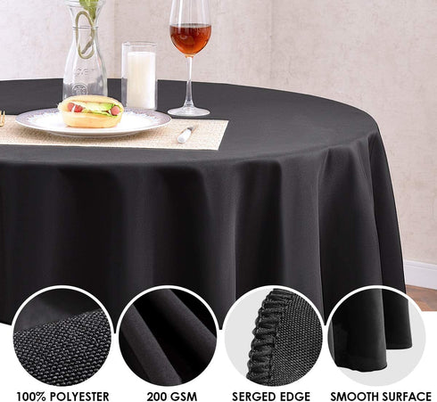 EVENTSDECO Round Tablecloth Black Table Cloth 132 Inch Polyester Fabric Table Cloths for Banquet Party Dining Buffet and Vendor