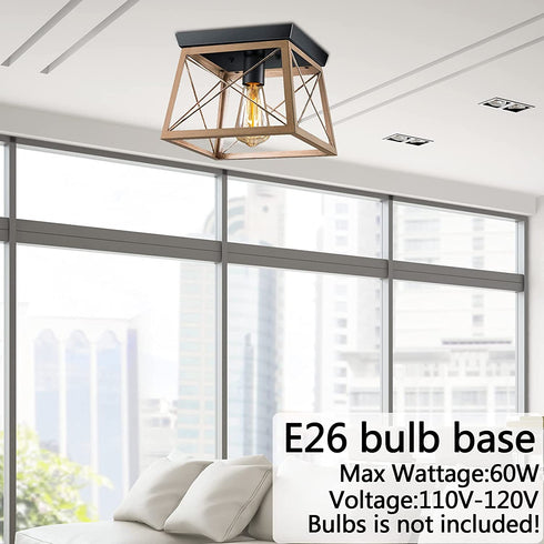 Pynsseu Industrial Ceiling Light, Farmhouse Semi Flush Mount Ceiling Fixture for Kitchen Island Dining Room Bedroom Foyer Hallway, 1 Pack
