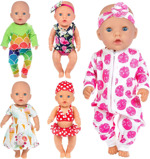 ZITA ELEMENT 10 Items 14-16 Inch Baby Doll Clothes Dresses Jumpsuit Swimsuit for 15 Inch Baby Doll, 18 Inch Girl Doll and 43cm Baby Dolls Clothes Outfits