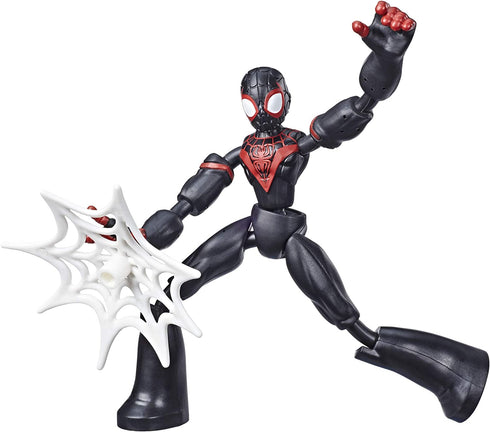 Spider-Man Marvel Bend and Flex Miles Morales Action Figure Toy, 6-Inch Flexible Figure, Includes Web Accessory, for Kids Ages 4 and Up , Black