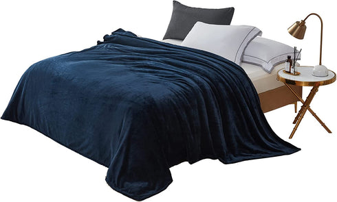 Navy Blue Flannel Fleece Blanket King Size, Ultra Soft Warm Fuzzy Plush Blanket for Bed Couch Travel Camping 90 x 108 inch