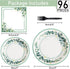96 Pieces Sage Greenery Party Tableware Set Jungle Theme Party Table Decorations Supplies Bridal Baby Shower Safari Birthday Wedding Paper Plates Napkins Forks for 24 Guests