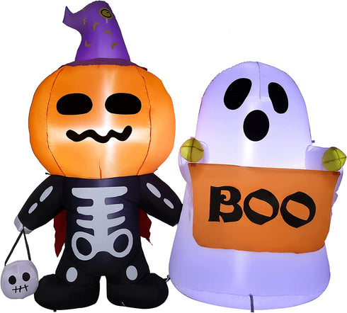 HOOJO 6 FT Halloween Inflatables Pumpkin Kid with Ghost Outdoor Halloween Decorations with Build-in LEDs, Blow up Halloween Decorations for Yard, Garden, and Lawn