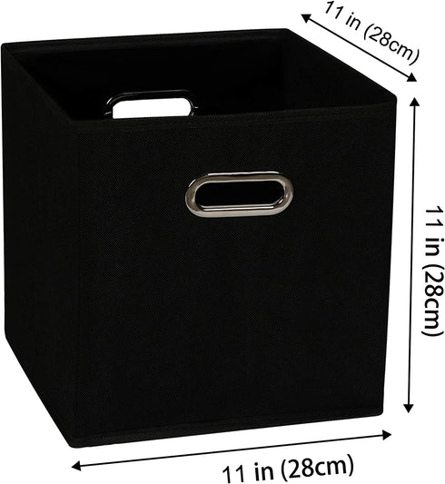 Yunkeeeper storage bins Cubes, Fabric Cube Organizer with Handle, Foldable Cube Bins for Cloth or Accessary Storage, 11x11x11, Set of 3, (Black)