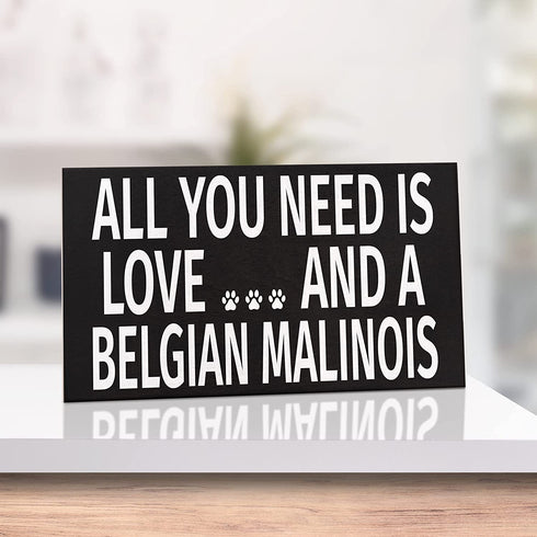 JennyGems Belgian Malinois Sign, All You Need Is Love and a Belgian Malinois, Wood Sign, 9.5x5.5 Inches, Belgian Malinois Mom, Belgian Malinois Gifts, Belgian Malinois Decor, American Made