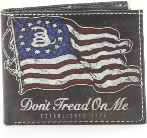 Li Men's Rugged U.S.A. Flag Print Vegan Vegetable Leather Bi-Fold Wallet With Matching Gift Box (American Flag) (Don't Tread Flag)