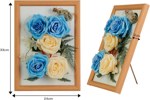 FUNHOKO Artificial Flowers Wall Art for Home Decor with LED Lights Hanging on Photo Frame.Modern Indoor Home Decoration for Both Table and Wall in Living Room,Bedroom,Bathroom, Kitchen.House Decor L11?xW4.3?xH1.2?(HOM02)