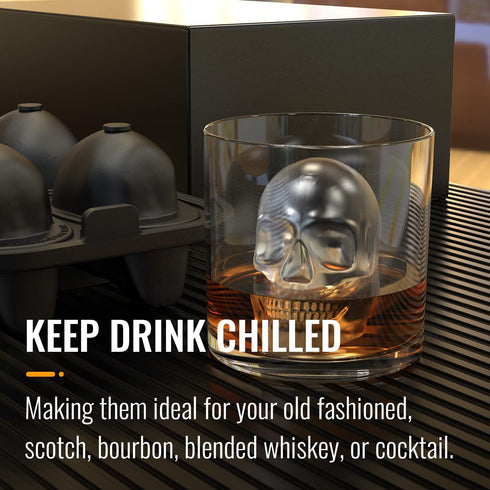 HAVOER Extra Large 3D Skull Ice Cube Mold - Flexible Silicone Skull Ice Maker Mold for Whiskey - 4 Cavity Skull Ice Cube Tray with Funnel - Skull Mold for Baking, Chocolate, Candy and Resin