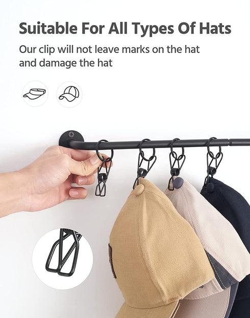 Mkono Hat Rack for Wall Baseball Cap Organizer Holder with 20 Clips Modern Metal Hat Storage Display Hanger Wall Mount Cowboy Hat Hooks Rack for Closet Bedroom Entryway, Set of 2