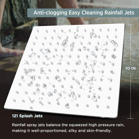 Sooreally Rain Shower Head High Pressure, 10 Inch Stainless Steel Square Rainfall Showerhead, Mirror-like, Easy Install, Swivel Spray Angle, Luxury Shower Experience, Chrome Finish