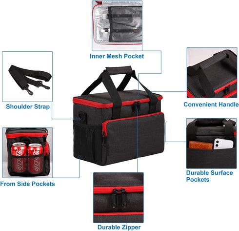 Adult Lunch Box for Men & Women Insulated Lunch Bag with Adjustable Shoulder Strap, Leak Proof Reusable Lunch Cooler Tote Bag for Office work, Picnic and Outdoor (Black)