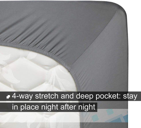 Stretch King Fitted Sheet Only - Jersey Knit & Ultra Soft, Non-Slip and Snug Fit for King, California King or RV Short King Size Mattress (Deep: 5" to 13") - Light Gray