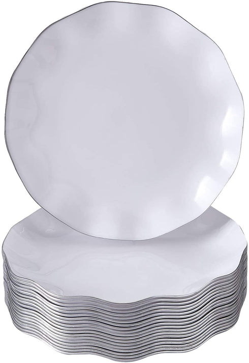 DISPOSABLE DESSERT PLATES | 20 pc | Heavy Duty Plastic Dishes | Elegant Fine China Look | Veil - White (6€?)