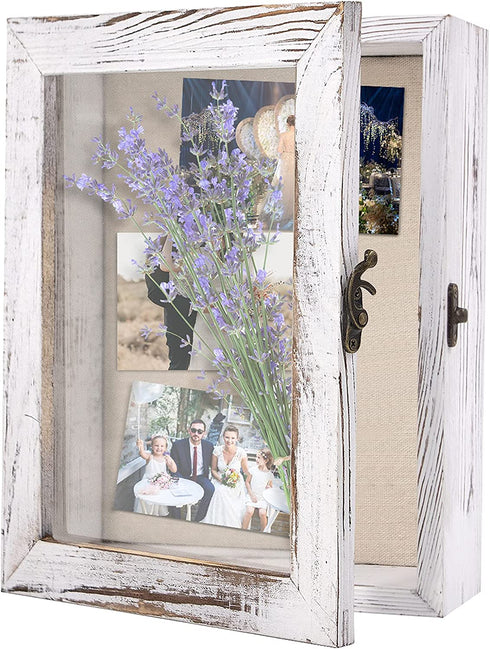 Qlfyuu 8x10 Shadow Box Frame, Wooden Shadow Box Display Case,Large Shadow Box for Flowers,Memorial Shadow Box for Keepsakes Baby Wedding Photo Memorabilia Awards Ticket Wine Cap,White