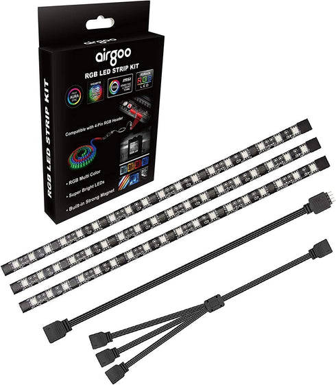 PC RGB LED Strip Light, 3pcs Magnetic LED Strip for M/B with 12V 4-Pin RGB LED headers, Compatible with ASUS Aura, MSI Mystic Light, ASROCK Aura RGB Led, Gigabyte RGB Funsion, with Back Self-Adhesive