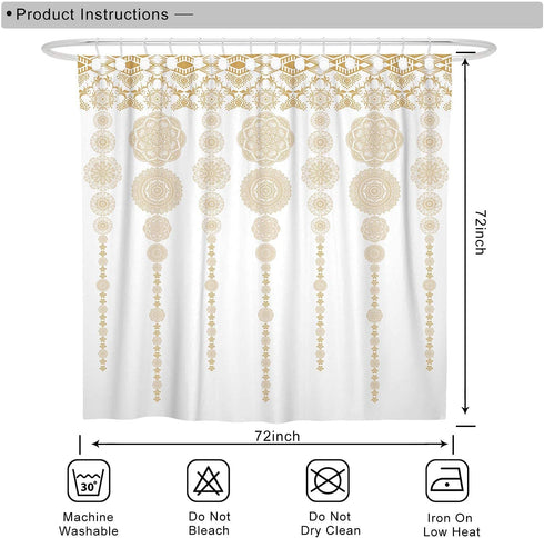 DESIHOM Gold Boho Mandala Shower Curtain Bohemian Theme Medallion Shower Curtain Polyester Fabric-72" x 72"