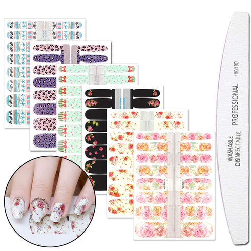 WOKOTO 6 Pieces Flower Adhesive Nail Art Polish Stickers Tips With 1Pc Nail File Fish Nail Wraps Decal Strips Manicure Kit For Women