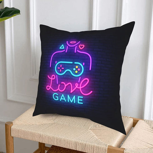 ZFYIPOK Gamer Throw Pillow Case, 18x18 Pillow Cover Set of 4 Video Game Neon Sign Square Case Decorative Cushion Home Sofa Chair Car for Boys Bedroom Playroom - Pink Purple (Retro Game Neon)