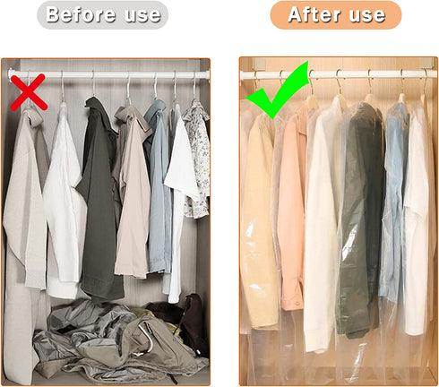 50 Pack Garment Bags Transparent Clothing Dust Cover Protector for Suit Coats Dress Closet Storage Protector Dustproof Hanging Clothes for Dry Cleaner, Home Storage,Travel Storage Closet¦