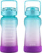 BOTTLE BOTTLE Half Gallon/64 oz Water Bottle with Straw Big Handle Protective Silicone Boot Sports Water Bottle with Time Marker Leak Proof Reusable Water Jug for Adult and Kids (blue purple)