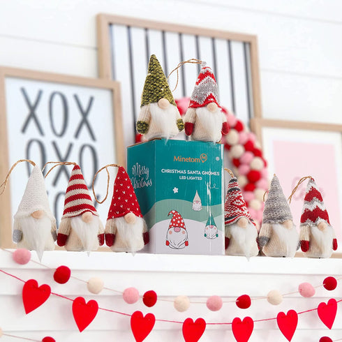 Valentine's Day Gnomes Decorations, 8 Packs Handmade Swedish Gnome with Lights, Battery Operated Hanging Ornaments for Tree, Table Ornament for Valentine's Day Table Ornaments, Valentine's Present