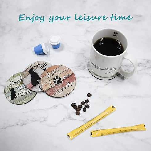Coasters,Cute Dog Coasters with Holder,Waterproof Coasters for Drinks,Funny Dog Coasters for Drinks Suitable for Coffee Table,Kinds of Cups,Cork Base Coasters,Coaster Set of 8,Housewarming Gifts