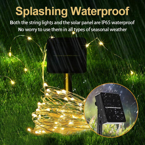 eulogize Outdoor Solar String Lights, 2-Pack Each 33 Ft Copper Wire 100 Ultra-Bright LED 8 Modes Waterproof Solar Fairy Lights for Christmas Wedding Patio Garden Party Decoration