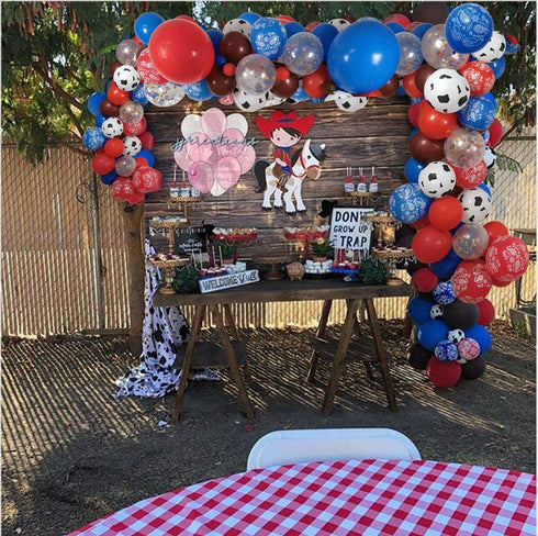 Western Cow Boy Party Balloons Arch Garland, 110 PCS 18" 12" 10" 5" Cow boy Latex Balloons Red Blue Coffee Confetti Balloon for Birthday Party Boys and Girls Baby Shower Party Supplies
