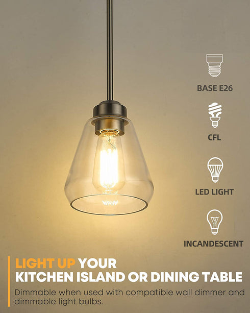 Beionxii Glass Pendant Lights | Modern Brushed Nickel Pendant Lighting for Kitchen Island, Dining Room, Over The Sink