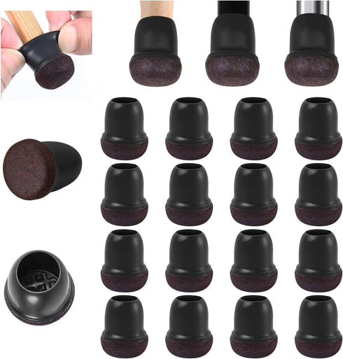 24 PCS Extra Small Silicone Chair Leg Floor Protectors with Wrapped Felt, Chair Leg Caps, Chair Leg Cups Covers, Floor Protectors for Chair, Bar Stool Leg Protectors, Fit 0.55 - 0.75"(Round, Black)