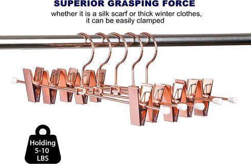 Amber Home 12 Pack Rose Copper Gold Metal Pants Skirt Hangers with Clips, Adjustable Clip Metal Trouser Hangers, Clip Hangers for Jeans Pants Heavy Duty (12 Pack)