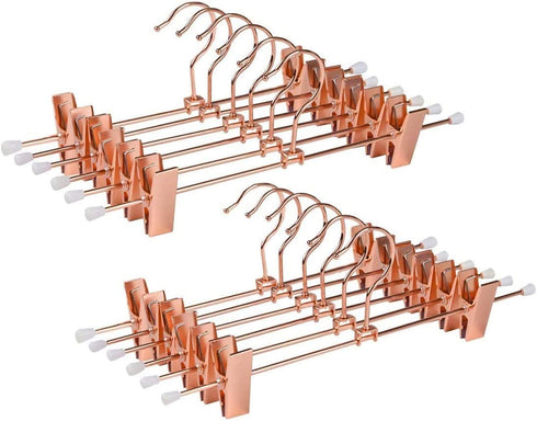 Amber Home 12 Pack Rose Copper Gold Metal Pants Skirt Hangers with Clips, Adjustable Clip Metal Trouser Hangers, Clip Hangers for Jeans Pants Heavy Duty (12 Pack)
