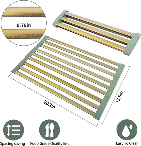 Expandable Roll-Up Dish Drying Rack for Kitchen 20.3?-13.9?, Collapsible Over-The-Sink Dish Drying Rack with Space-Saving Design, Multipurpose Rolling Rack for Sink with Large Capacity ¦