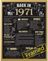 Back in 1971 Poster with Frame 51th Birthday Decoration for Men and Women 51 Years Party Supplies Home Decor for Him or Her (Back in 1971-Gold Frame)