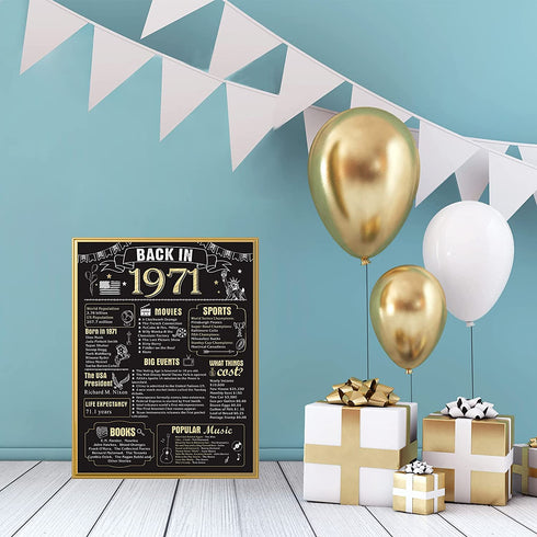 Back in 1971 Poster with Frame 51th Birthday Decoration for Men and Women 51 Years Party Supplies Home Decor for Him or Her (Back in 1971-Gold Frame)