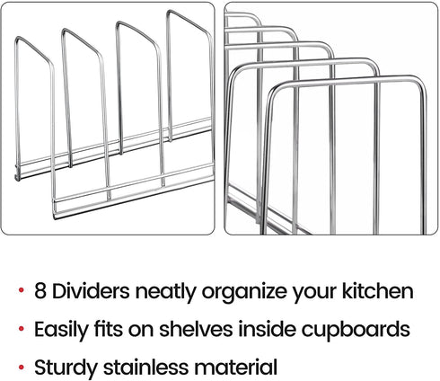 Pot Lid Organizer, Kmeivol Pots and Pans Organizer, Stainless Steel Cutting Board Organizer, Simple Dish Rack, Houseware & Kitchen Pan Organizer for Bakeware, Cookware, Plates, Bookends