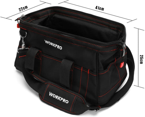 WORKPRO 16-inch Close Top Wide Mouth Tool Storage Bag with Water Proof Rubber Base, W081022A, 16"